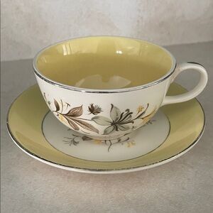 Vintage Floral Yellow Teacup and Saucer Set